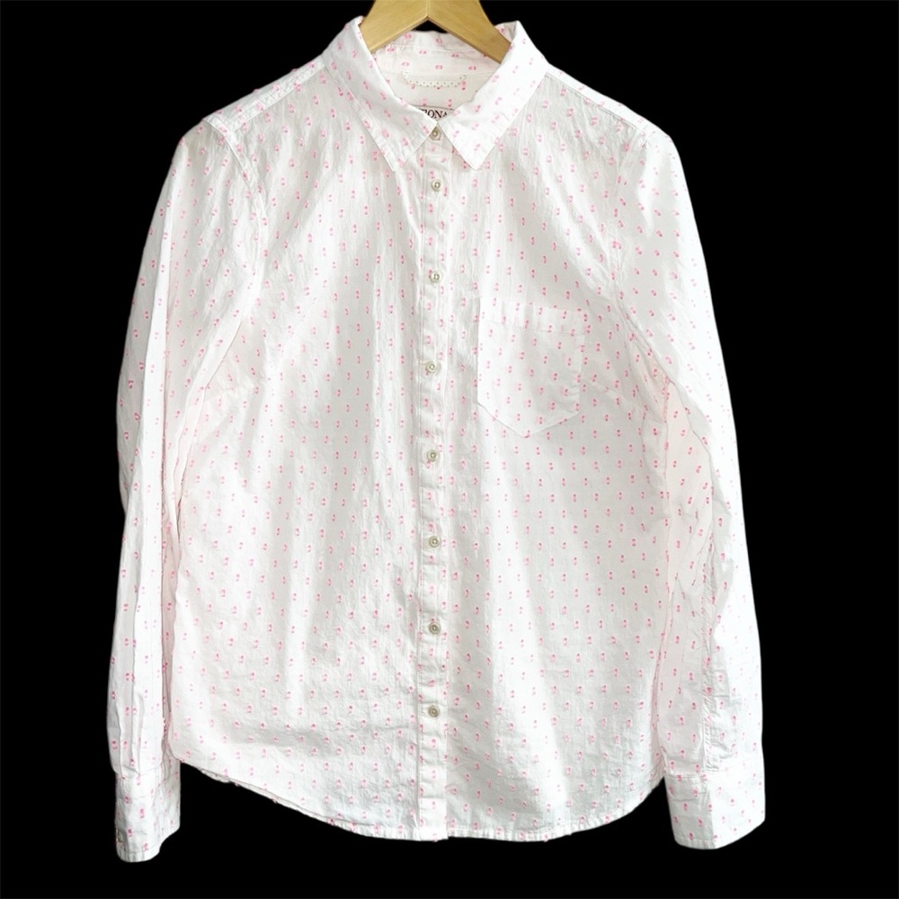 MERONA Women’s Button Down Shirt with Pink Accents | Size Small